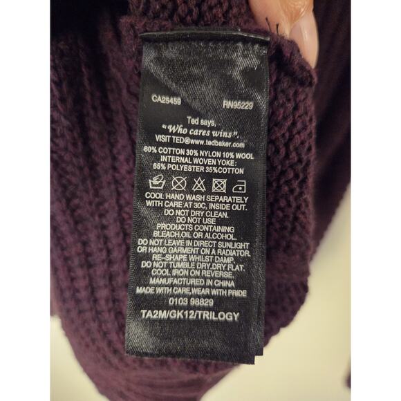 Ted Baker Half Button Mock Neck Knit Sweater Brown Red Undertone Size 2 Small - Picture 10 of 13